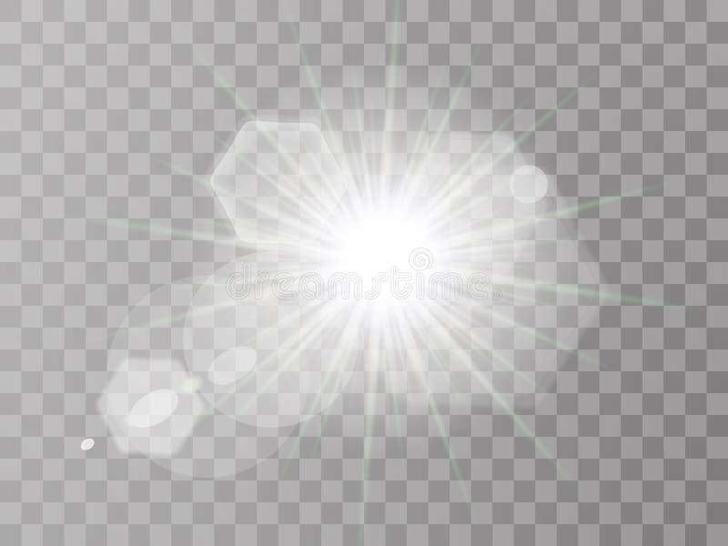 Witte het gloeien lichte uitbarstingsexplosie met transparant De vectorillustratie voor koele effect decoratie met straal fonkelt stock illustratie Witte het gloeien lichte uitbarstingsexplosie met transparant De vectorillustratie voor koele effect decoratie met straal fonkelt stock illustratie
