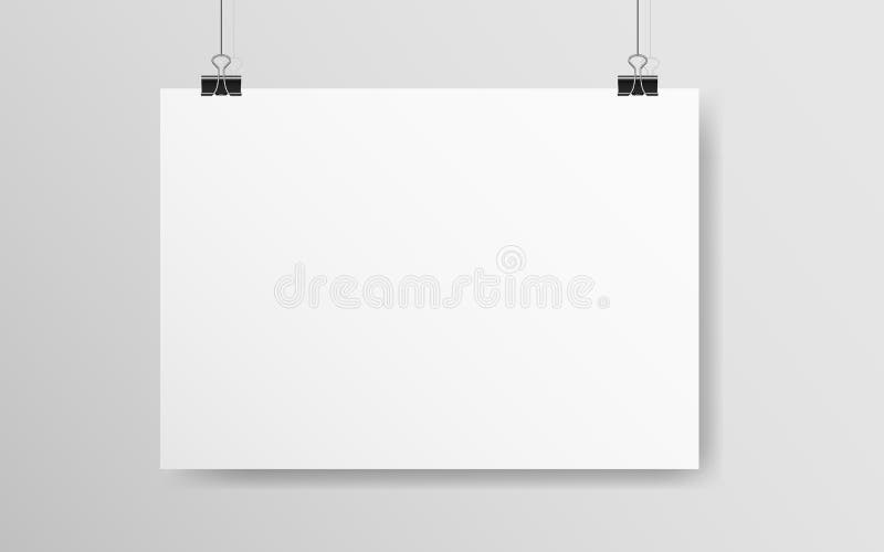 Witte horizontale poster-mockup Leeg A4-papier aan de wand Licht blanco op een touw Realistisch sjabloon met zacht
