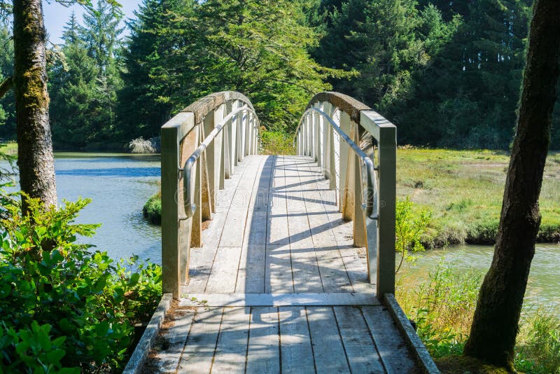 White wooden bridge, South Slough National Estuarine Research Reserve, Coos Bay, Oregon. White wooden bridge, South Slough National Estuarine Research Reserve, Coos Bay, Oregon