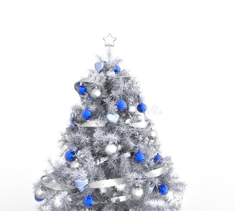 Witte Kerstboom Met Blauwe Decoratie Stock - Illustration blauw, 59006031