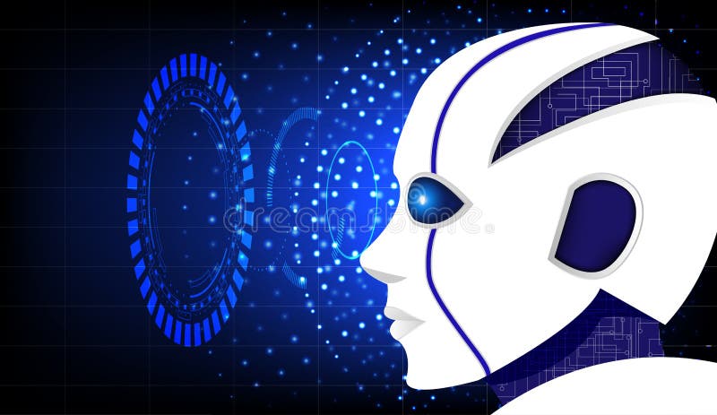 Witte robot met futuristische UI op donkere achtergrond vector illustratie Witte robot met futuristische UI op donkere achtergrond vector illustratie