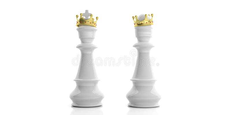 Witte schaakkoning en koningin met kronen op witte achtergrond 3D Illustratie vector illustratie Witte schaakkoning en koningin met kronen op witte achtergrond 3D Illustratie vector illustratie