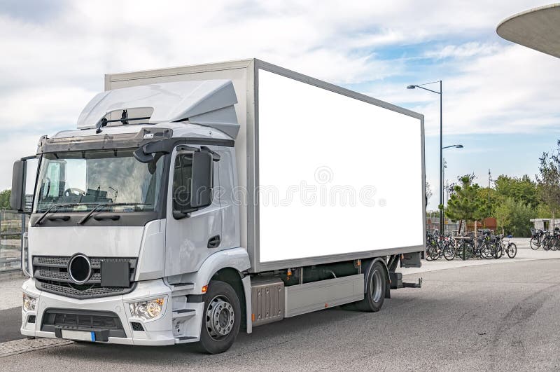 Witte Vrachtwagen met Leeg Aanplakbord stock foto's Witte Vrachtwagen met Leeg Aanplakbord stock foto's