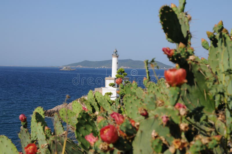 Witte Vuurtoren S Botafoc in Ibiza de Balearen Soain royalty-vrije stock afbeeldingen Witte Vuurtoren S Botafoc in Ibiza de Balearen Soain royalty-vrije stock afbeeldingen