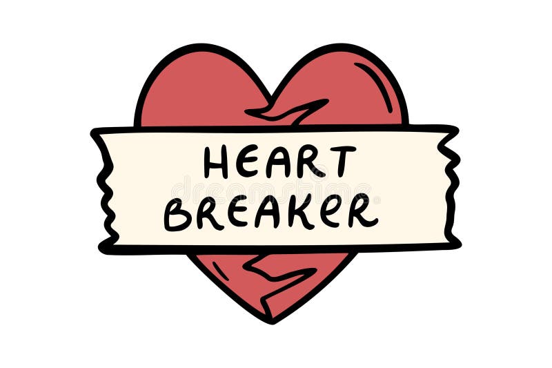 Witziger Retro-Puls-Breaker Text Vintage Herzemblem oder Aufkleber. Cartoon rosa gebrochenes Herz. Mädchenzeichen oder Patches lizenzfreie abbildung
