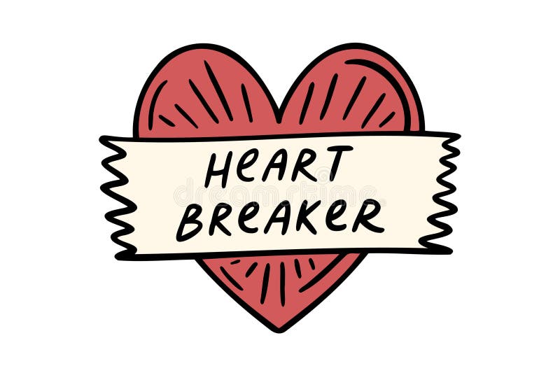 Witziger Retro-Puls-Breaker Text Vintage Herzemblem oder Aufkleber. Cartoon rosa gebrochenes Herz. Mädchenzeichen oder Patches vektor abbildung
