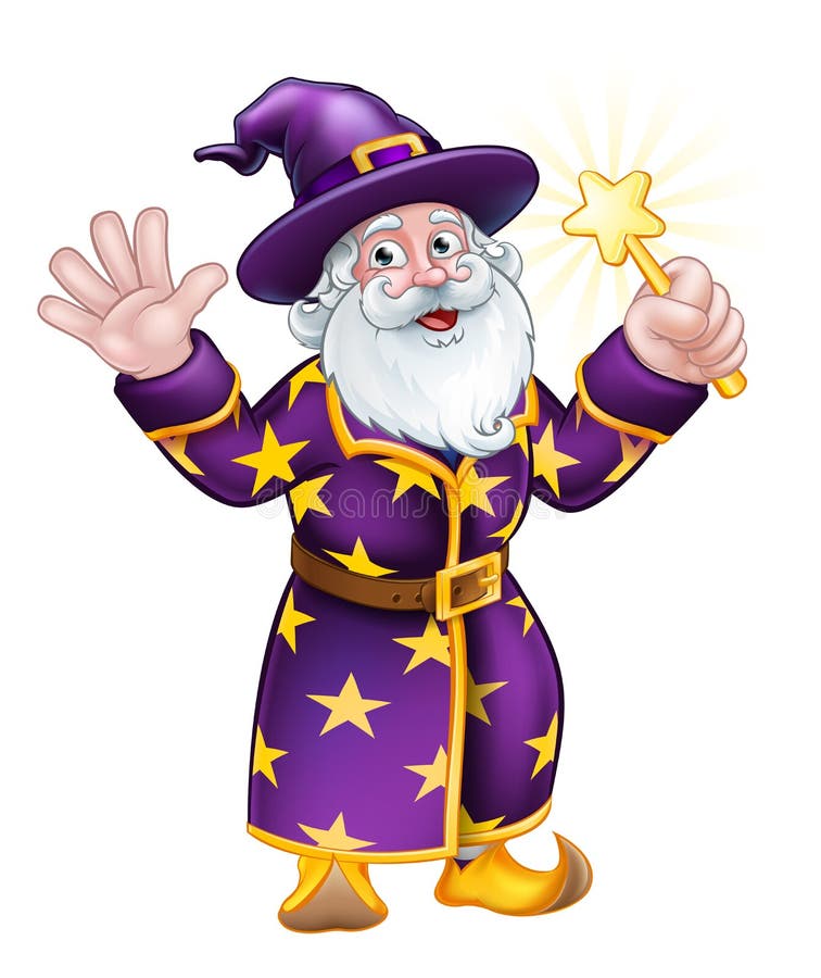 Wizard Cartoon Character with Wand Stock Vector - Illustration of magic,  happy: 189634235