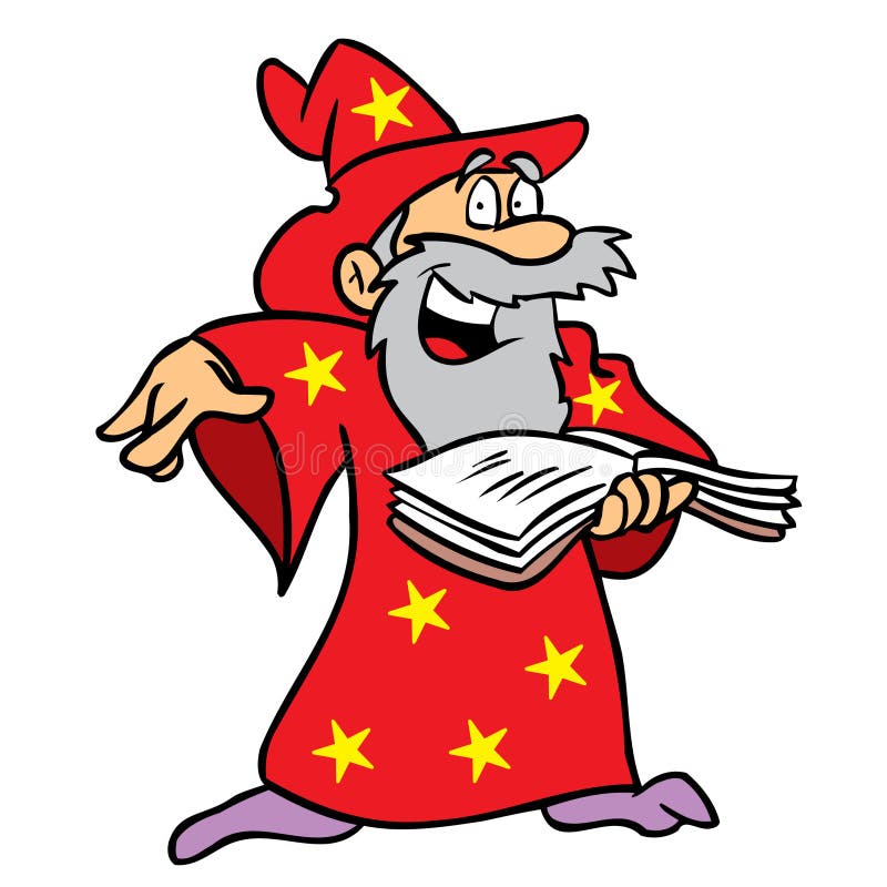 Wizard using spell book vector illustration