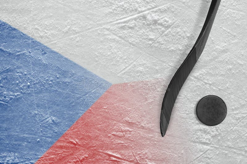 Wizerunek Czeska flaga hokejowy kij z krążkiem hokojowym i ilustracji Wizerunek Czeska flaga hokejowy kij z krążkiem hokojowym i ilustracji