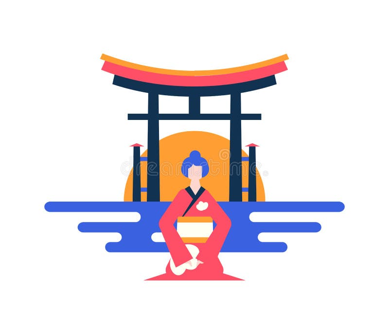 Wizyta Japonia - kolorowa płaska projekta stylu ilustracja royalty ilustracja
