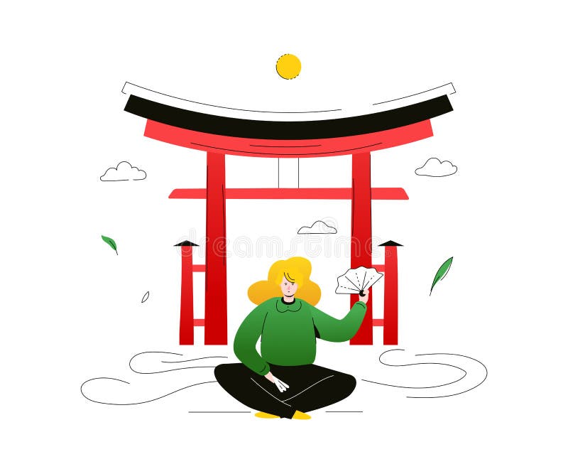 Wizyta Japonia - kolorowa płaska projekta stylu ilustracja ilustracji