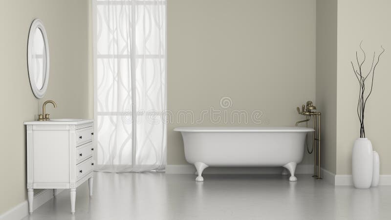 Interior of classic bathroom with white walls. 3D concept. Interior of classic bathroom with white walls. 3D concept