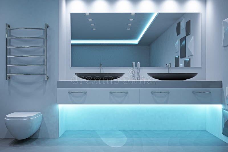 Modern futuristic bathroom interior. Style and design concept. 3D Rendering. Modern futuristic bathroom interior. Style and design concept. 3D Rendering