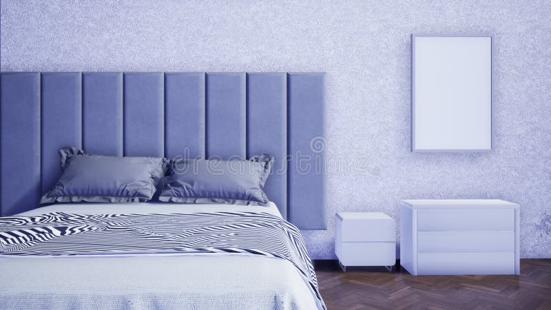 Wnętrze nowoczesnej sypialni z podwójnym łóżkiem i meblami 3d renderować tło ilustracja wektor