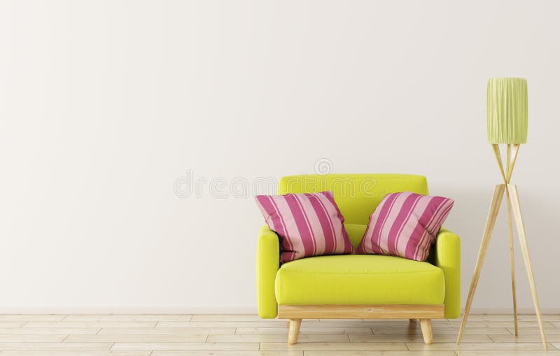 Wnętrze z karła i podłogowej lampy 3d renderingiem royalty ilustracja Wnętrze z karła i podłogowej lampy 3d renderingiem royalty ilustracja