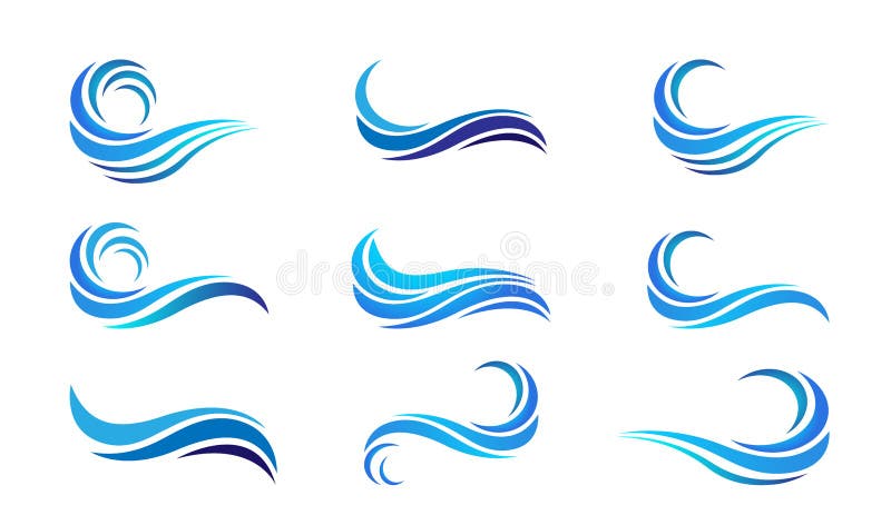 Wodnej fali fal oceanu plaży logo ustalonego dennego szablonu czystej wody kropli pojęcia logo ikony elementu wektorowy znak na b