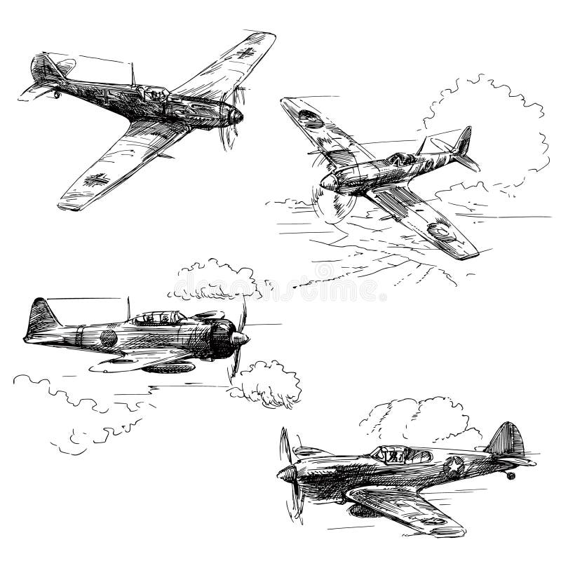 World war aircraft - hand drawn collection. World war aircraft - hand drawn collection