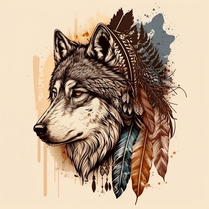 Wolf apache or aztec warrior totem native American tribes symbol royalty free stock images