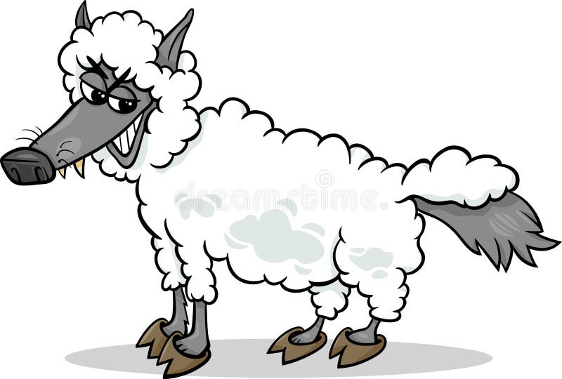 Cartoon Humor Concept Illustration of Wolf in Sheeps Clothing Saying or Proverb. Cartoon Humor Concept Illustration of Wolf in Sheeps Clothing Saying or Proverb