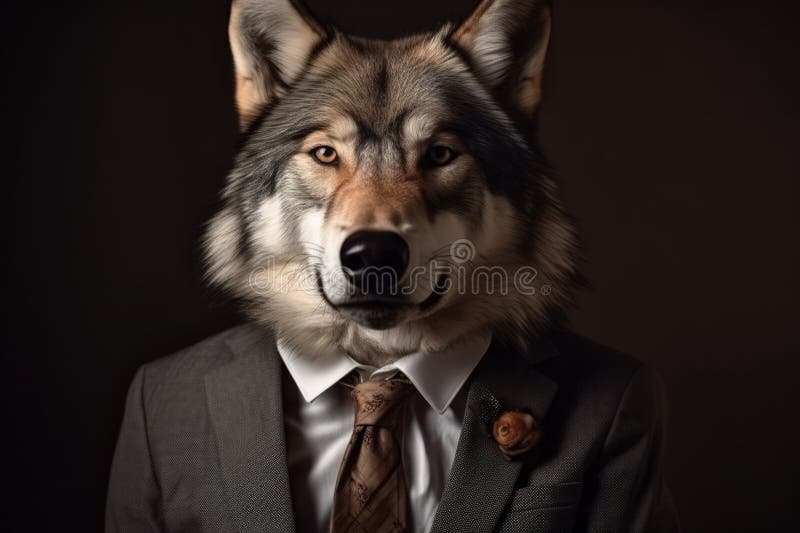 Wolf with Expensive Uniform. Generate AI Stock Photo Image of fashion