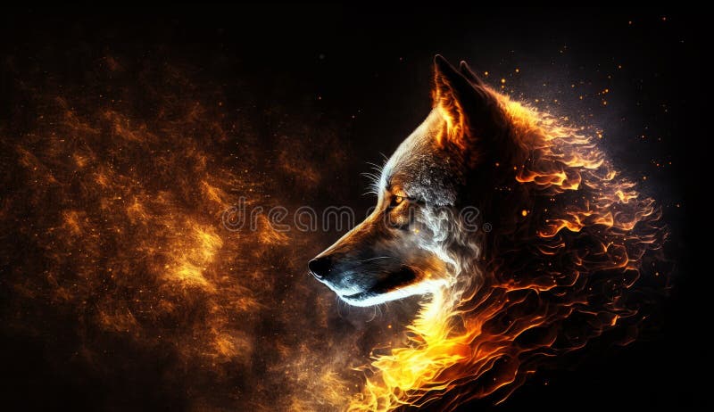 Wallpaper Black and White Wolf With Blue and Orange Lights, Background -  Download Free Image
