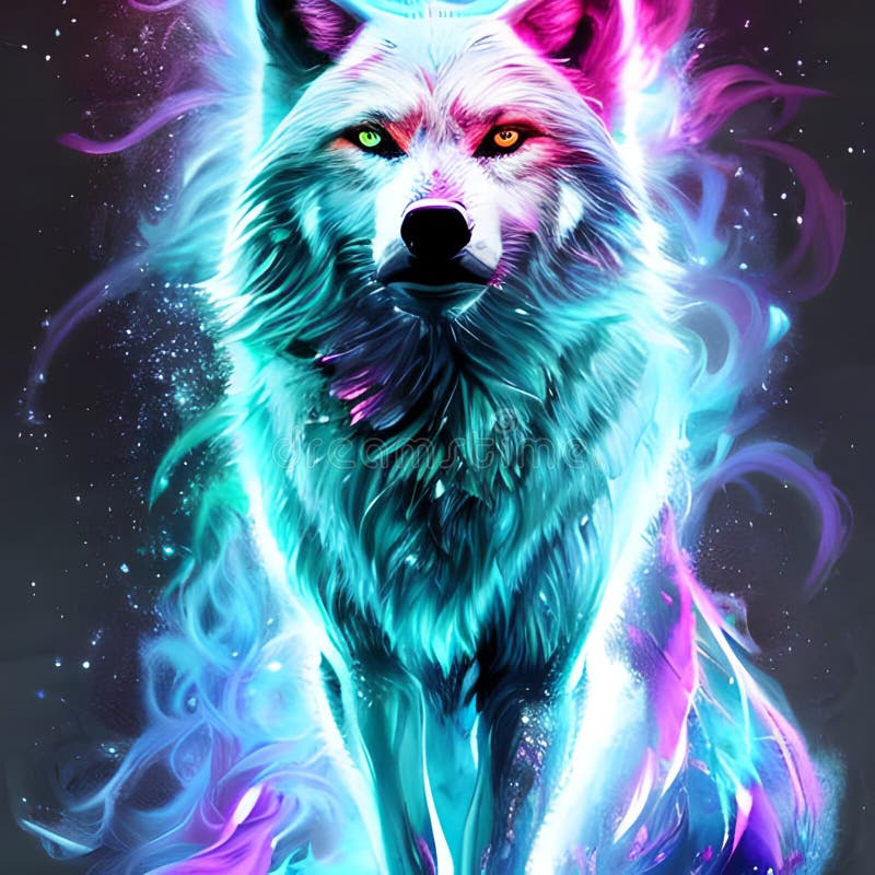 The Vibrant Colorful Wolf stock illustration. Illustration of eyes ...