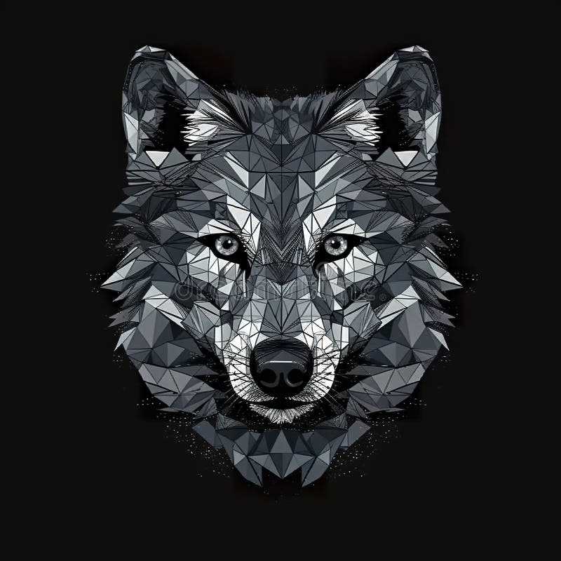 Wolf Head, Stylized, Geometric, Polygonal, White on Black Background ...