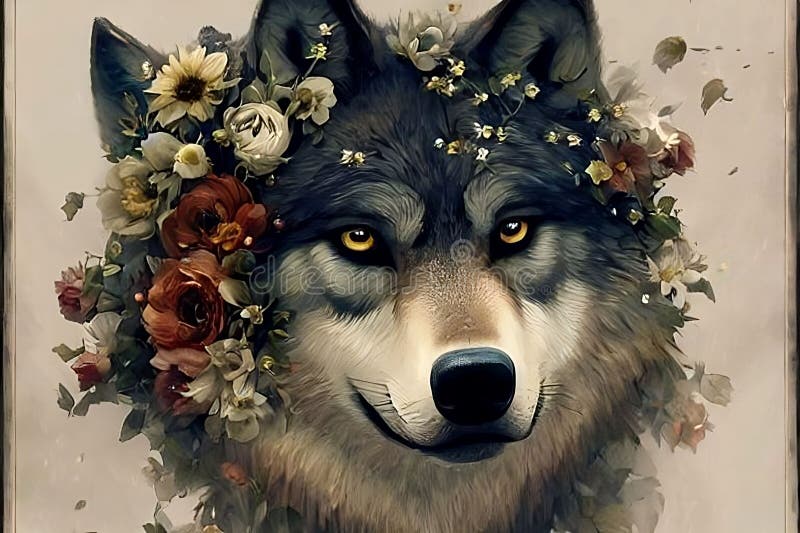 Premium AI Image  anime wolf in a field of flowers with a full moon in the  background generative ai