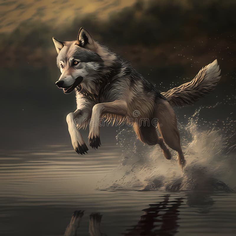 Wolf Jumping High. Generative AI Stock Illustration - Illustration of