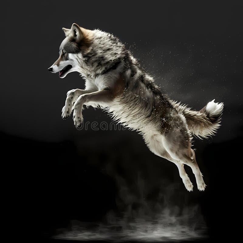 Wolf Jumping High. Generative AI Stock Illustration - Illustration of