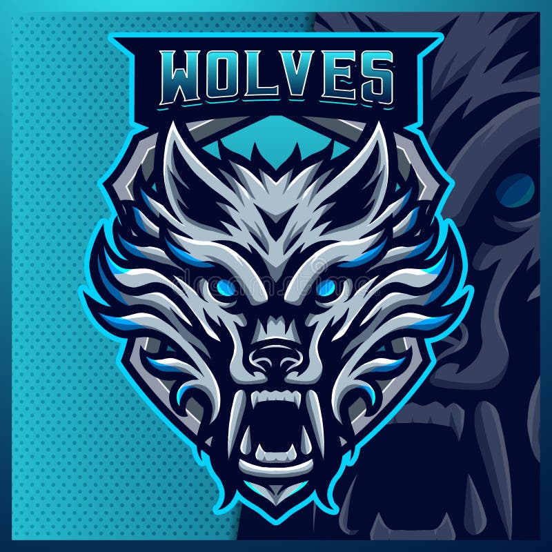 Wolf Mascot Esport Logo Design Illustrations Vector Template, Blue ...