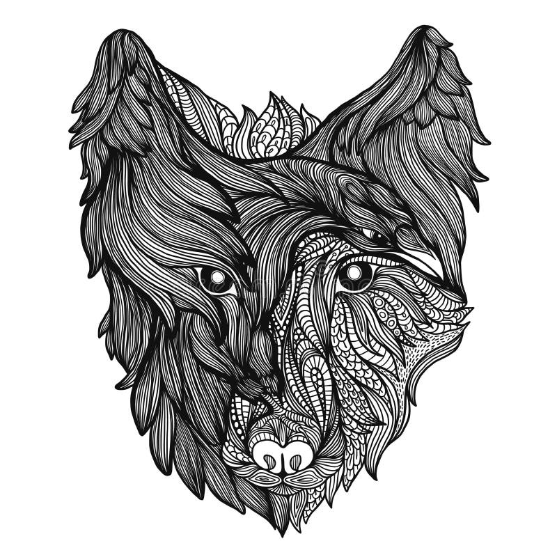 Wolf and Raven Art Illustration Stock Vector - Illustration of predator ...
