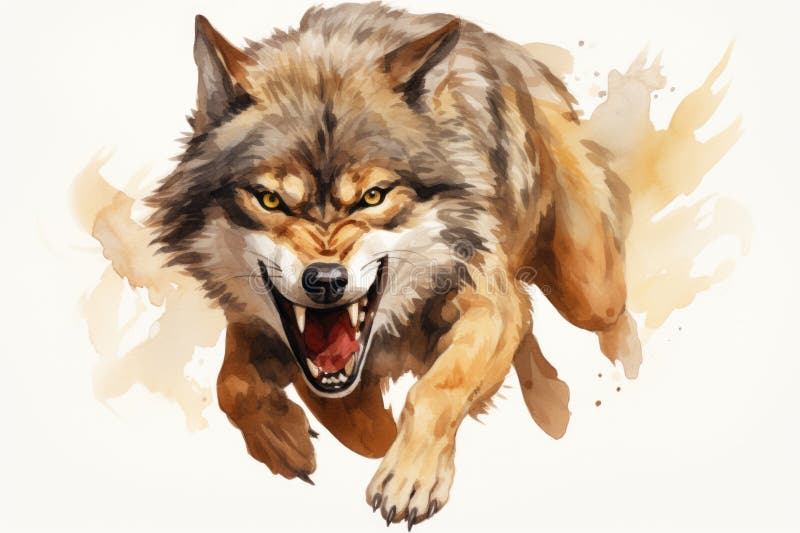 Portrait of a furious gray wolf. Angry wolf roaring isolated on