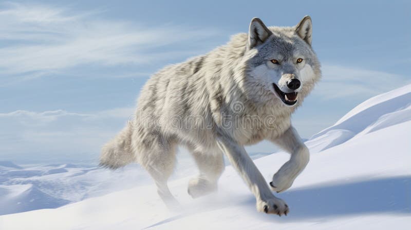 Wolf running in snow. AI Generative royalty free illustration