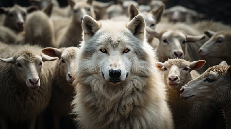 A Wolf In Sheep\ s Clothing - A wolf among dozens of sheep - Generative AI