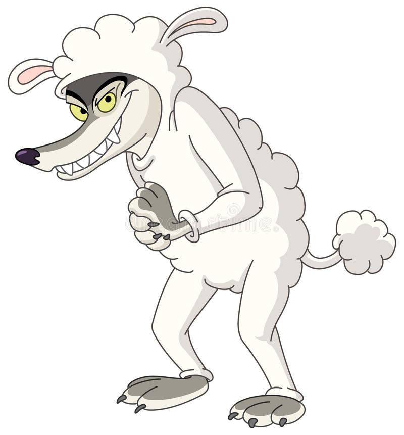 Vector illustration of a wolf in sheep’s clothing.