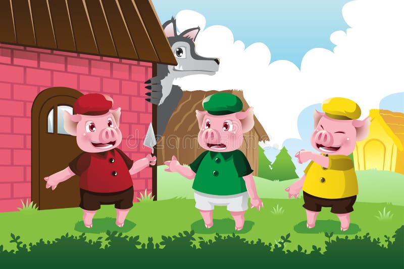 Wolf und drei kleine Schweine vektor abbildung Wolf und drei kleine Schweine vektor abbildung
