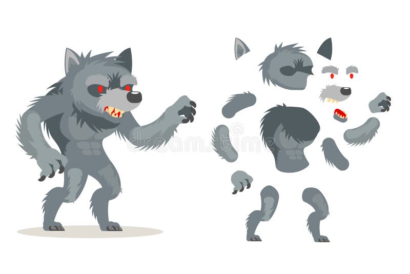 Wolf werewolf monster fantasy medieval action RPG game character layered animation ready character vector illustration