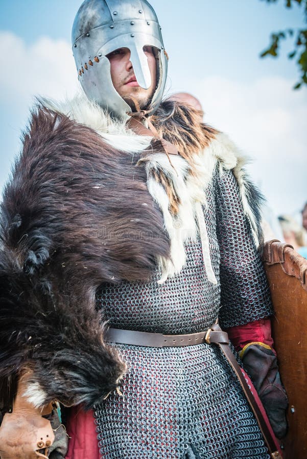 Reenactors Dressed in Viking and Slav Armor Uniforms Return from ...