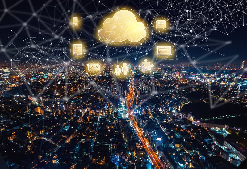 Wolk die met luchtmening van Tokyo, Japan gegevens verwerken stock afbeeldingen Wolk die met luchtmening van Tokyo, Japan gegevens verwerken stock afbeeldingen