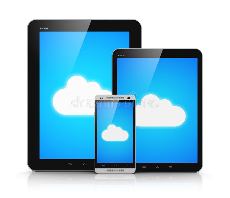 Wolk die op mobiele apparaten gegevens verwerken vector illustratie Wolk die op mobiele apparaten gegevens verwerken vector illustratie