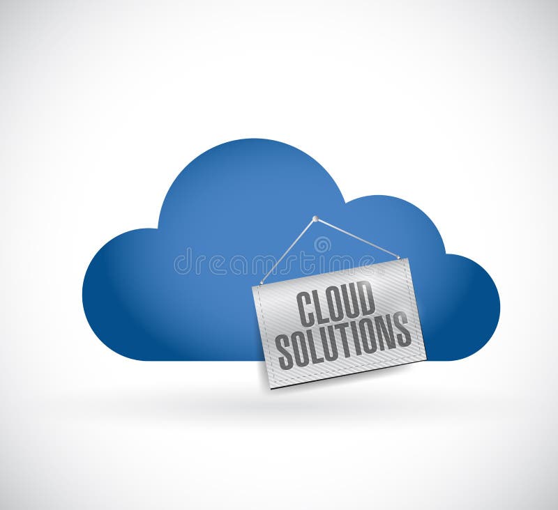 Wolk die, wolkenoplossingen die banner hangen gegevens verwerkt royalty-vrije illustratie Wolk die, wolkenoplossingen die banner hangen gegevens verwerkt royalty-vrije illustratie