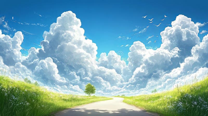 Wolken, die sich über eine leere Landstraße bewegen. lizenzfreie stockfotografie