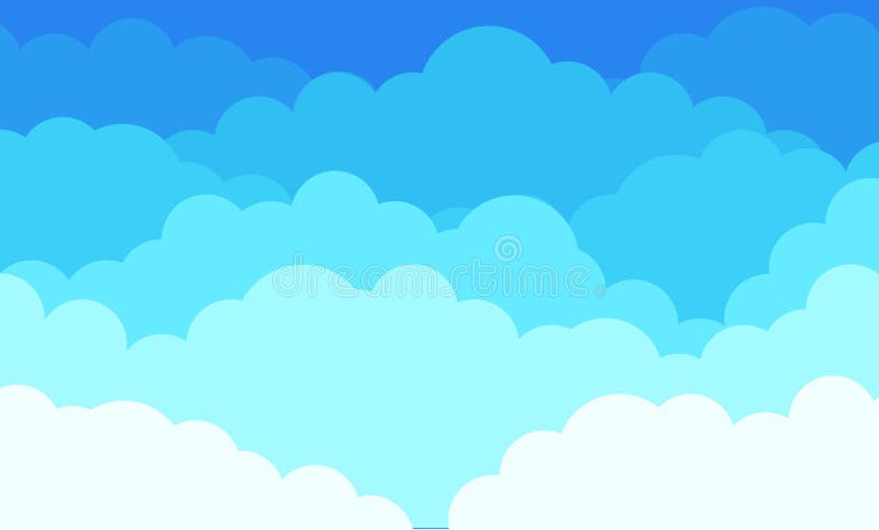 Wolkenachtergrond, beeldverhaal blauwe hemel met wit wolkenpatroon Vector abstracte vlakke grafische ontwerpachtergrond