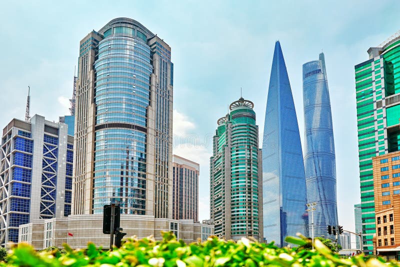 Wolkenkrabbers, stad de bouw van Pudong, Shanghai, China stock afbeelding Wolkenkrabbers, stad de bouw van Pudong, Shanghai, China stock afbeelding
