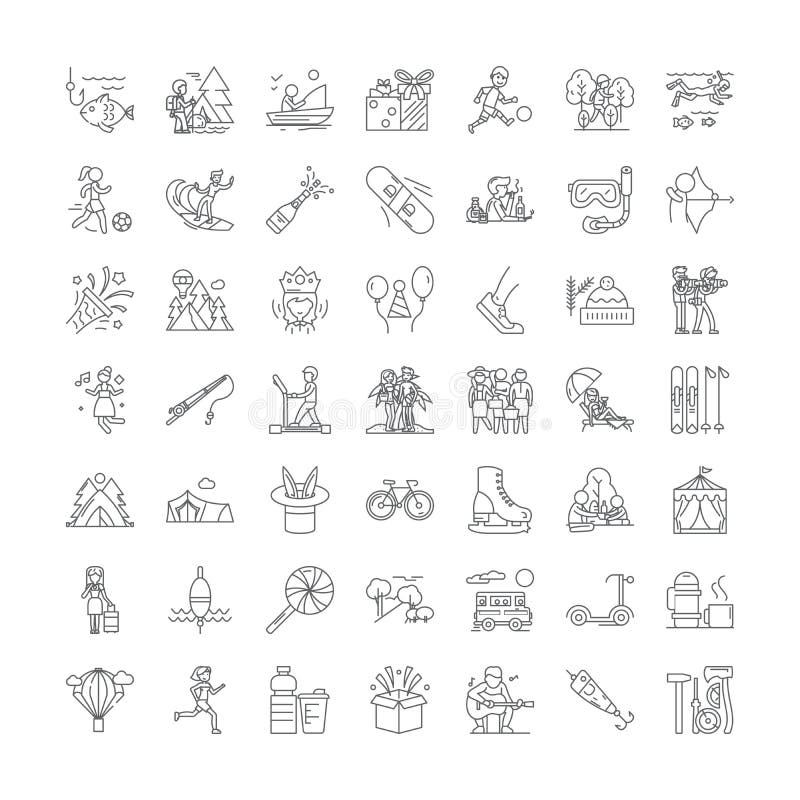 Wolny czas i rekreacyjne ikony liniowe, znaki, symbole, zestaw ilustracji wektorowej royalty ilustracja Wolny czas i rekreacyjne ikony liniowe, znaki, symbole, zestaw ilustracji wektorowej royalty ilustracja