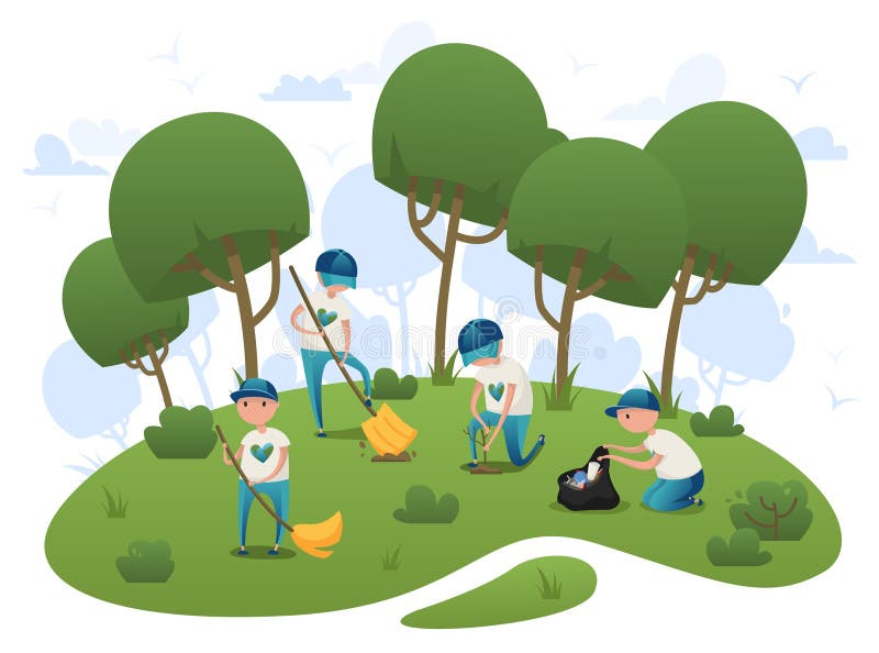 Wolontariusze oczyszczają śmieci i sadzą drzewa w parku