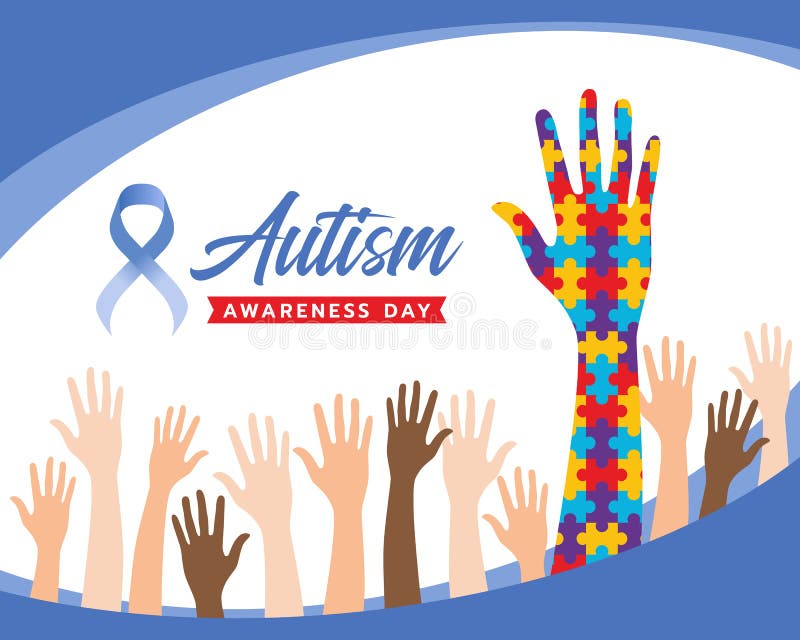 Wolrd Autism Awareness Day banner with raise Hands and hand colorflu puzzle sign for Autism vector design. Wolrd Autism Awareness Day banner with raise Hands and hand colorflu puzzle sign for Autism vector design.