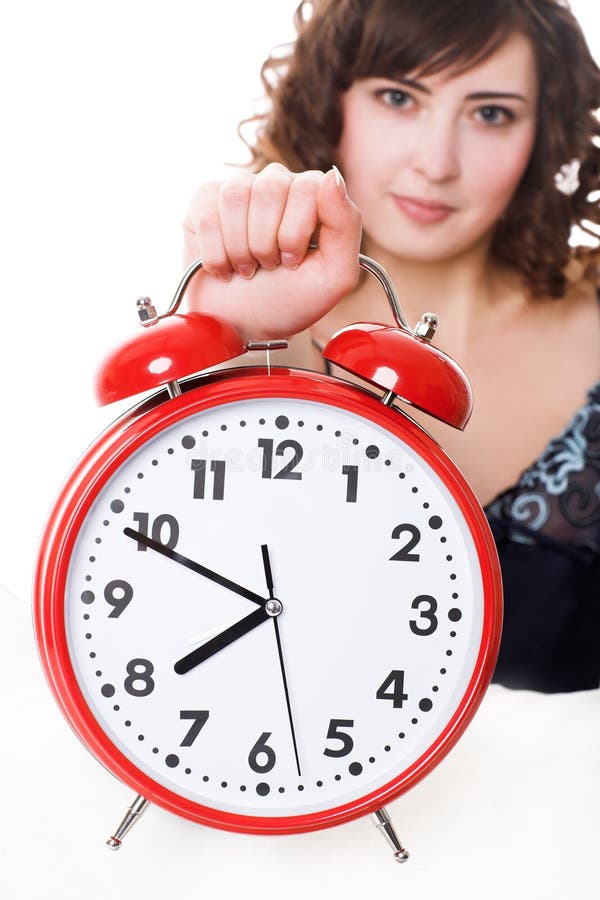 Woman with alarm clock stock photo. Image of beautiful 21885190