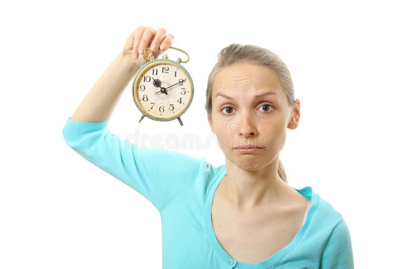 Woman with alarm clock stock photo. Image of clock, expression 30957602